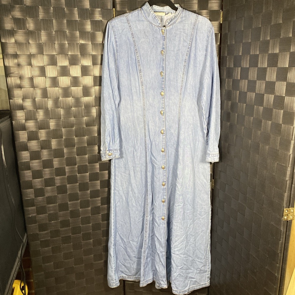 Vintage Coldwater Creek Denim Button Down Dress 12 Prarie Cottagecore Y2K USA